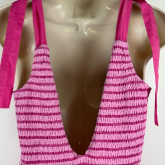 NWT Free People Pink Smocked Midi Dress with Tie-Straps sz M Coquette Boho Girly - Picture 7 of 16